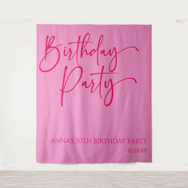 Hot Pink Modern Minimalist Birthday Party Tapestry (Front)