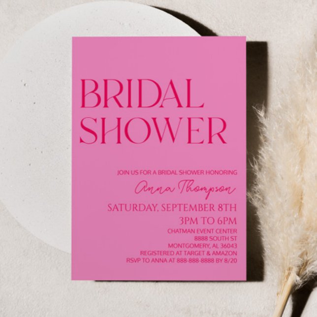 Hot Pink Modern Minimalist Bridal Shower  Invitation (Creator Uploaded)