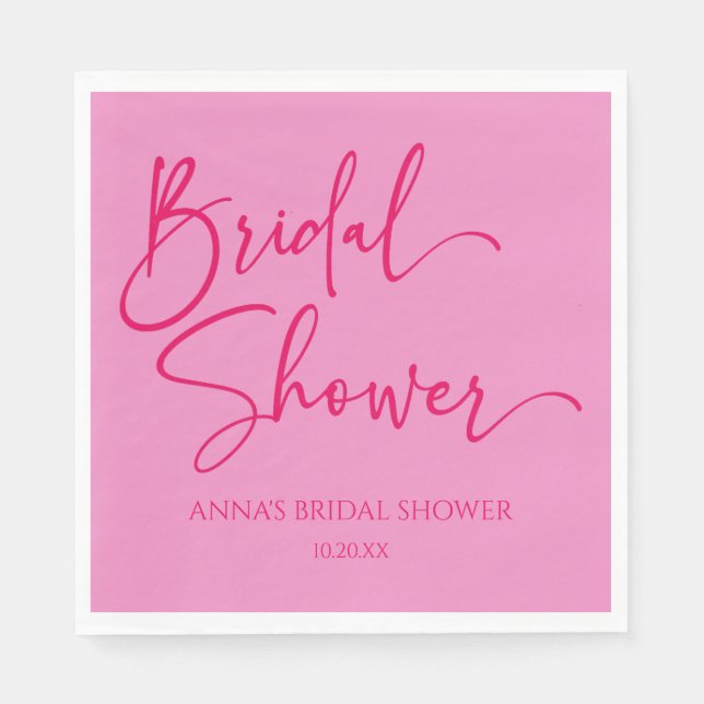 Hot Pink Modern Minimalist Bridal Shower Napkins (Front)