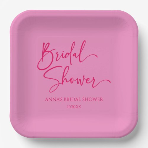 Hot Pink Modern Minimalist Bridal Shower Paper Plates