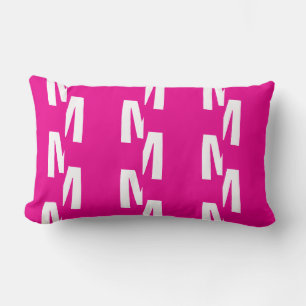 Hot Pink Modern Monogram Fun Font Cotton Lumbar Pillow