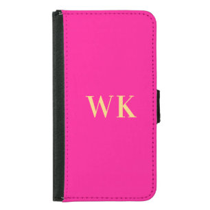 Hot Pink Modern Monogram Initials Samsung Galaxy S5 Wallet Case