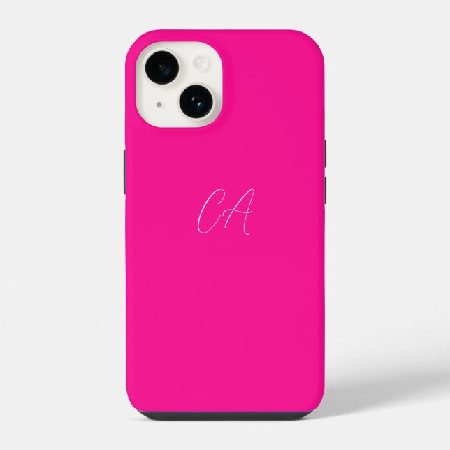 Hot Pink Modern Monogram Iphone Case (Back)