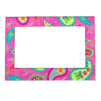 Hot Pink  Modern Paisley Pattern Monogram Table Magnetic Frame