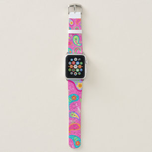Hot Pink  Modern Paisley Pattern Trendy Apple Watch Band