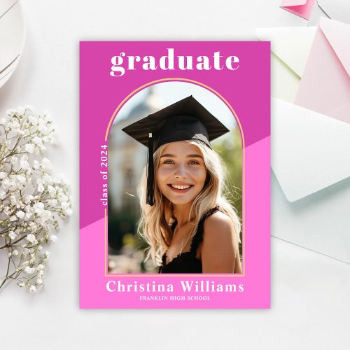 Hot Pink Modern Photo Arch Graduation Party Invitation