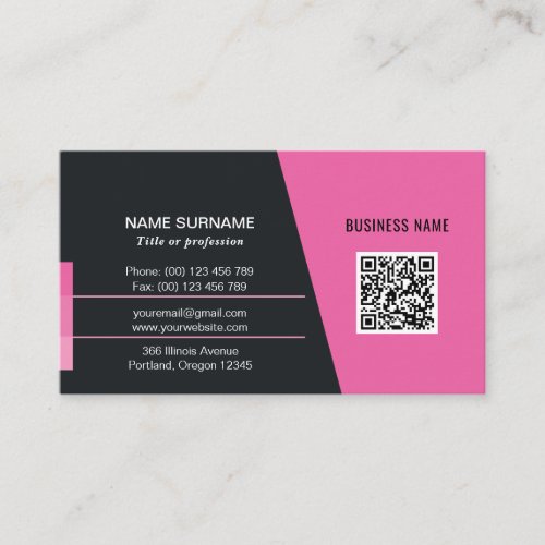 Hot pink modern qr code trendy networking logo business card