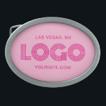 Hot Pink Modern Rectangular Logo Belt Buckle<br><div class="desc">Add your own modern style rectangular pink l business logo image to create promotional oval shape belt buckle.
Customize the font style,  size and color to match your business needs.
Change the light pink background color as needed to match your company's colors.</div>
