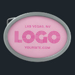 Hot Pink Modern Rectangular Logo Belt Buckle<br><div class="desc">Add your own modern style rectangular pink l business logo image to create promotional oval shape belt buckle.
Customize the font style,  size and color to match your business needs.
Change the light pink background color as needed to match your company's colors.</div>