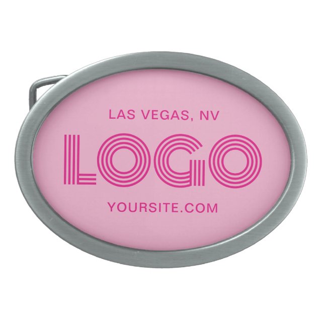 Hot Pink Modern Rectangular Logo Belt Buckle (Front)
