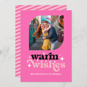 Hot-Pink Modern Retro Christmas Photo Holiday Card