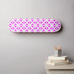 Hot Pink Modern / Retro Flower Print Skateboard