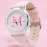 Hot Pink Modern Script Girls Monogram Name Watch<br><div class="desc">Accessorize with elegance using our Hot Pink Modern Script Girls Monogram Name Watch! This stylish timepiece features a vibrant hot pink face, personalized with your name in a chic modern script for a unique, custom look. Perfect for adding a pop of color to any outfit, it combines fashion with functionality....</div>