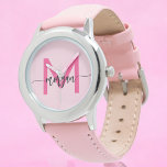 Hot Pink Modern Script Girls Monogram Name Watch<br><div class="desc">Accessorize with elegance using our Hot Pink Modern Script Girls Monogram Name Watch! This stylish timepiece features a vibrant hot pink face, personalized with your name in a chic modern script for a unique, custom look. Perfect for adding a pop of color to any outfit, it combines fashion with functionality....</div>