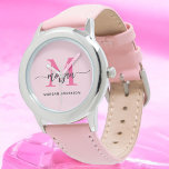 Hot Pink Modern Script Girls Monogram Name Watch<br><div class="desc">Accessorize with elegance using our Hot Pink Modern Script Girls Monogram Name Watch! This stylish timepiece features a vibrant hot pink face, personalized with your name in a chic modern script for a unique, custom look. Perfect for adding a pop of color to any outfit, it combines fashion with functionality....</div>