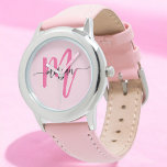 Hot Pink Modern Script Girls Monogram Name Watch<br><div class="desc">Accessorize with elegance using our Hot Pink Modern Script Girls Monogram Name Watch! This stylish timepiece features a vibrant hot pink face, personalized with your name in a chic modern script for a unique, custom look. Perfect for adding a pop of color to any outfit, it combines fashion with functionality....</div>