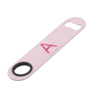 Hot Pink Modern Script Girly Monogram Name Bar Key