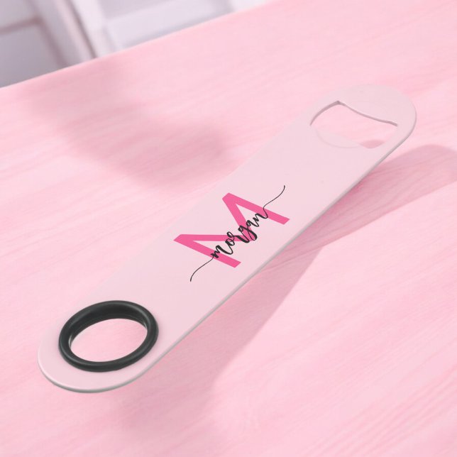 Hot Pink Modern Script Girly Monogram Name Bar Key (Creator Uploaded)