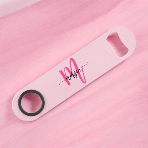 Hot Pink Modern Script Girly Monogram Name Bar Key