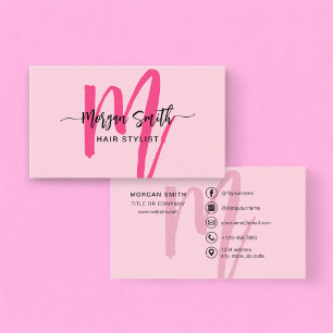 Hot Pink Modern Script Girly Monogram Name Business Card