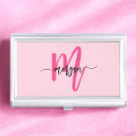 Hot Pink Modern Script Girly Monogram Name Business Card Case<br><div class="desc">Make a professional statement with our Hot Pink Modern Script Girly Monogram Name Business Card Case! This sleek and stylish case features a bold hot pink design, personalized with your name in an elegant modern script for a chic, custom touch. Perfect for carrying and protecting your business cards, it combines...</div>