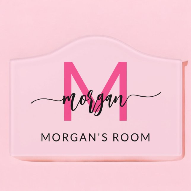 Hot Pink Modern Script Girly Monogram Name Door Sign (Creator Uploaded)