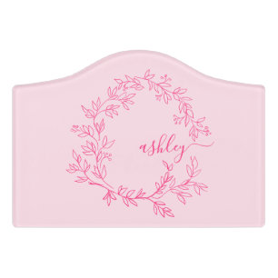 Hot Pink Modern Script Girly Monogram Name Door Sign