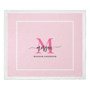 Hot Pink Modern Script Girly Monogram Name Duvet Cover
