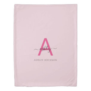 Hot Pink Modern Script Girly Monogram Name Duvet Cover