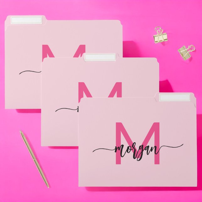 Hot Pink Modern Script Girly Monogram Name File Folder (Creator Uploaded)