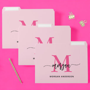 Hot Pink Modern Script Girly Monogram Name File Folder