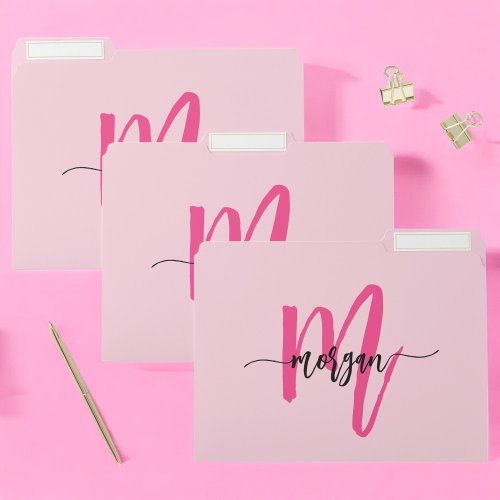 Hot Pink Modern Script Girly Monogram Name File Folder