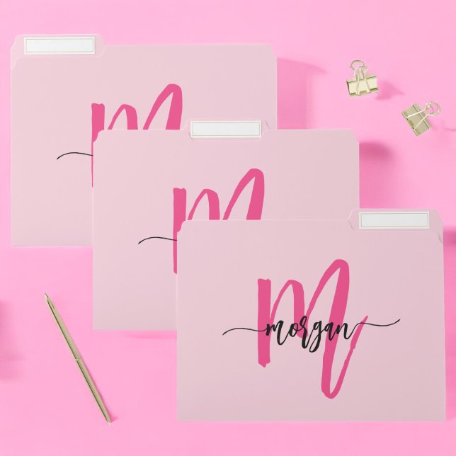 Hot Pink Modern Script Girly Monogram Name File Folder (Creator Uploaded)
