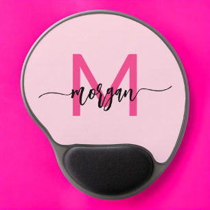 Hot Pink Modern Script Girly Monogram Name Gel Mouse Pad