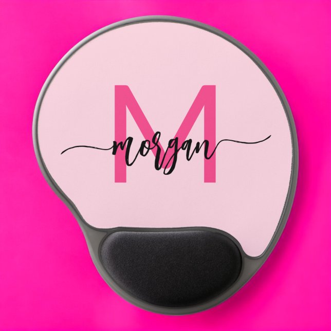 Hot Pink Modern Script Girly Monogram Name Gel Mouse Pad (Creator Uploaded)