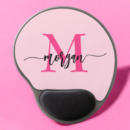 Hot Pink Modern Script Girly Monogram Name Gel Mouse Pad