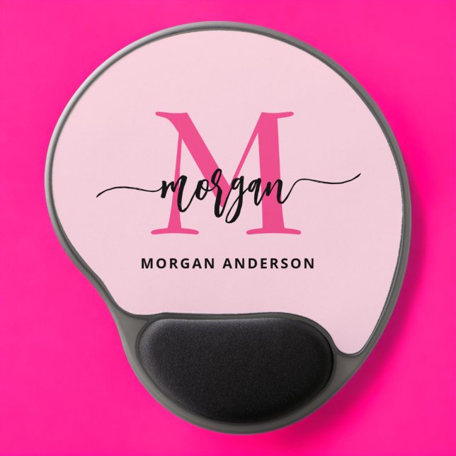 Hot Pink Modern Script Girly Monogram Name Gel Mouse Pad (Creator Uploaded)
