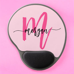 Hot Pink Modern Script Girly Monogram Name Gel Mouse Pad