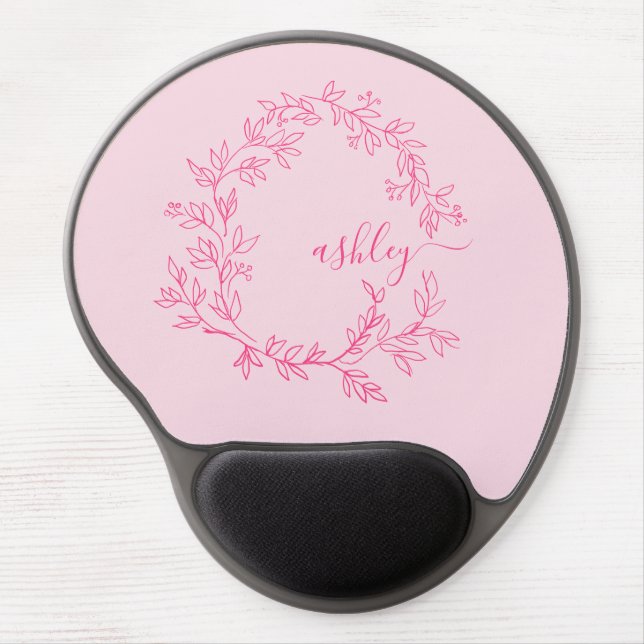 Hot Pink Modern Script Girly Monogram Name Gel Mouse Pad (Front)