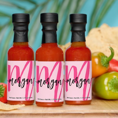 Hot Pink Modern Script Girly Monogram Name Hot Sauces