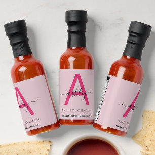 Hot Pink Modern Script Girly Monogram Name Hot Sauces