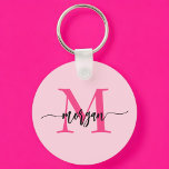 Hot Pink Modern Script Girly Monogram Name Keychain<br><div class="desc">Keep your keys in style with our Hot Pink Modern Script Girly Monogram Name Keychain! Featuring a vibrant hot pink design, this keychain is personalized with your name in a chic modern script for a custom, fashionable touch. Perfect for adding a bit of flair to your keys or bag, it’s...</div>