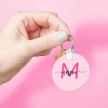 Hot Pink Modern Script Girly Monogram Name Keychain<br><div class="desc">Keep your keys in style with our Hot Pink Modern Script Girly Monogram Name Keychain! Featuring a vibrant hot pink design, this keychain is personalized with your name in a chic modern script for a custom, fashionable touch. Perfect for adding a bit of flair to your keys or bag, it’s...</div>