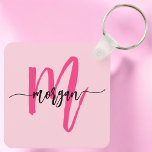 Hot Pink Modern Script Girly Monogram Name Keychain<br><div class="desc">Keep your keys in style with our Hot Pink Modern Script Girly Monogram Name Keychain! Featuring a vibrant hot pink design, this keychain is personalized with your name in a chic modern script for a custom, fashionable touch. Perfect for adding a bit of flair to your keys or bag, it’s...</div>