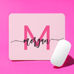 Hot Pink Modern Script Girly Monogram Name Mouse Pad<br><div class="desc">Add a pop of color to your workspace with our Hot Pink Modern Script Girly Monogram Name Mouse Pad! Featuring a vibrant hot pink design and personalized with your name in a chic modern script, this mouse pad blends style with practicality. The smooth surface ensures precise mouse movements, while the...</div>