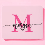 Hot Pink Modern Script Girly Monogram Name Mouse Pad<br><div class="desc">Add a pop of color to your workspace with our Hot Pink Modern Script Girly Monogram Name Mouse Pad! Featuring a vibrant hot pink design and personalized with your name in a chic modern script, this mouse pad blends style with practicality. The smooth surface ensures precise mouse movements, while the...</div>