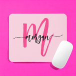 Hot Pink Modern Script Girly Monogram Name Mouse Pad<br><div class="desc">Add a pop of color to your workspace with our Hot Pink Modern Script Girly Monogram Name Mouse Pad! Featuring a vibrant hot pink design and personalized with your name in a chic modern script, this mouse pad blends style with practicality. The smooth surface ensures precise mouse movements, while the...</div>