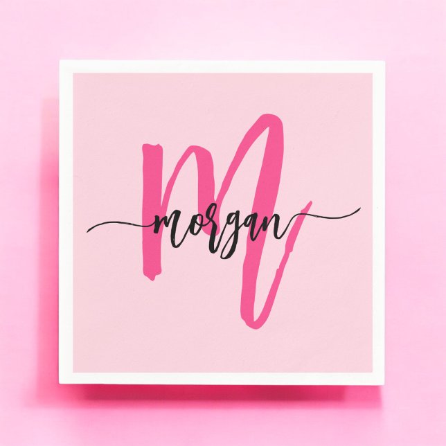 Hot Pink Modern Script Girly Monogram Name Napkins (Creator Uploaded)