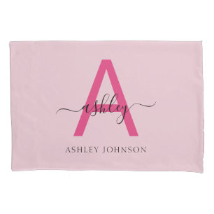 Hot Pink Modern Script Girly Monogram Name Pillow Case
