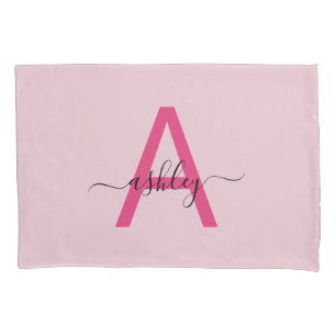 Hot Pink Modern Script Girly Monogram Name Pillow Case